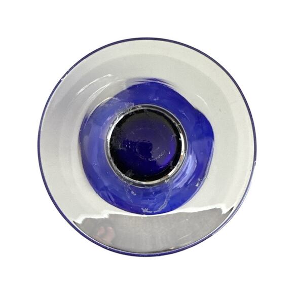 Cobalt Blue Art Glass Trumpet Vase Clear Base 9” Tall - Picture 6 of 8